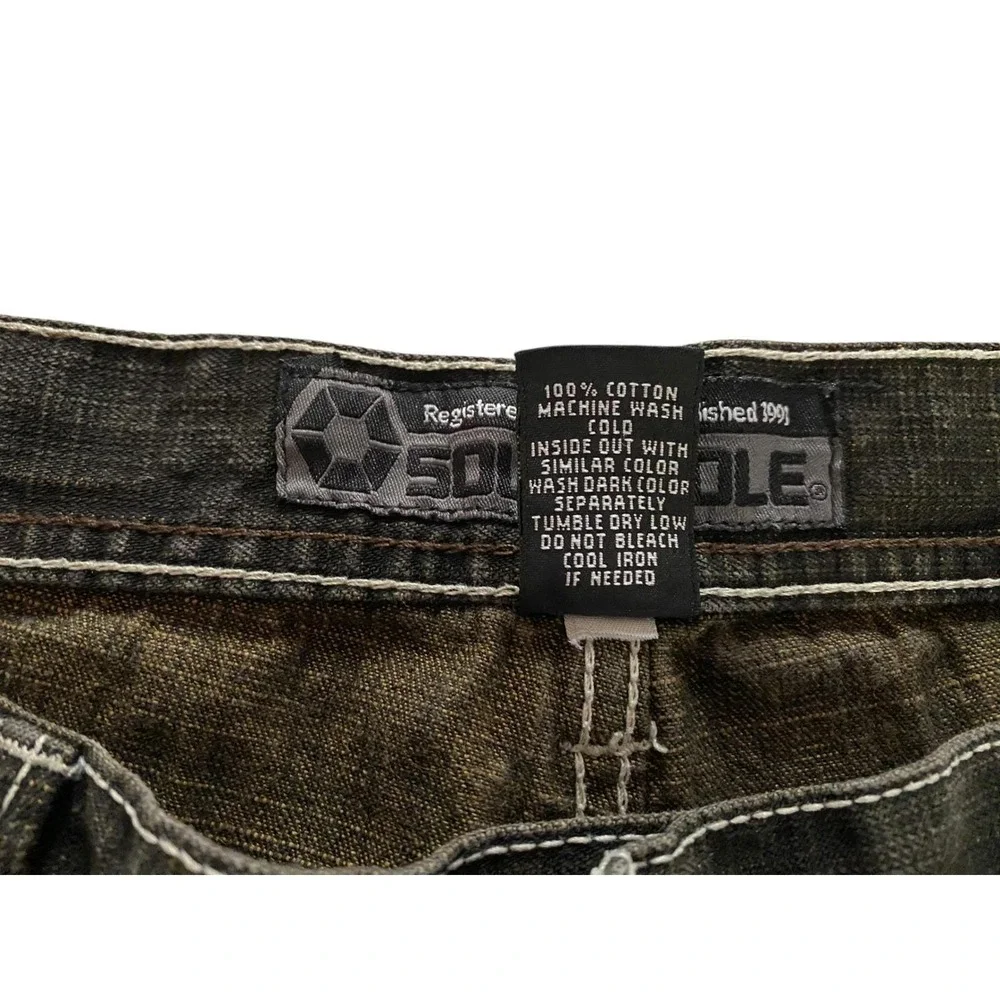 Southpole Mens Baggy Jeans Black Distressed Contrast Stitch Y2K Size 38x29